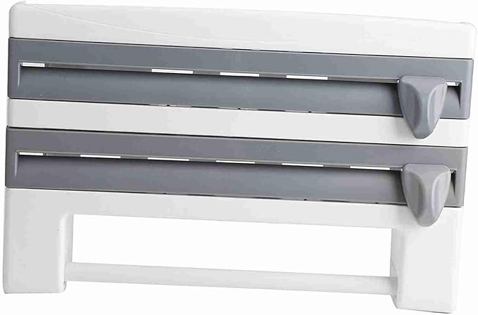 Kitchen Tool Cling Film Cut Wall Mount Storage Rack, Elegant and Convenient Paper Towel Holder for Modern Kitchen, Suitable for Foil Film Storage (Grey White)