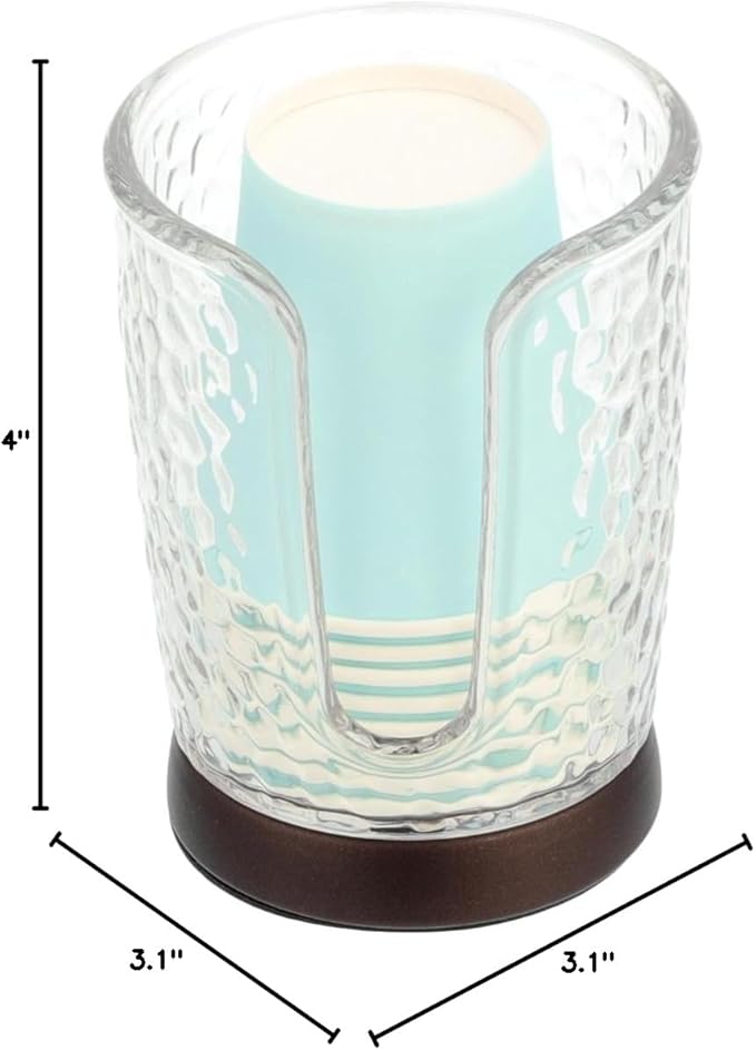 iDesign Rain Disposable Paper and Plastic Cup Dispenser Holder for Master, Guest, Kids' Bathroom Vanity and Countertops, 3.10" x 3.10" x 4", Clear and Bronze