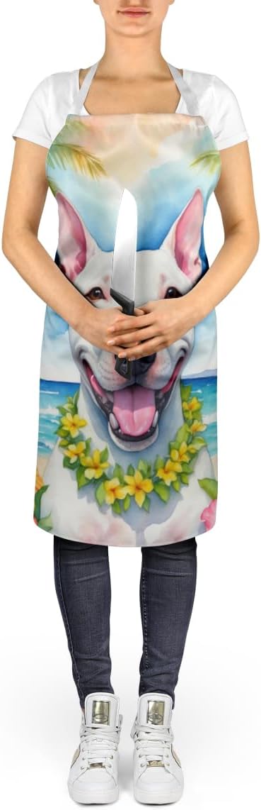 Caroline's Treasures Bull Terrier Luau Apron Cooking Kitchen Server Baking Crafts Gardening for Adult Women Men, Unisex, Large, Multicolor