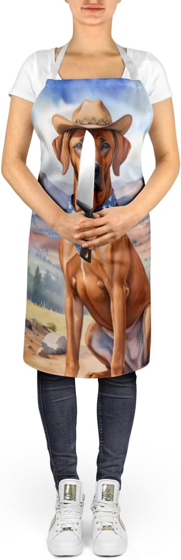 Caroline's Treasures Rhodesian Ridgeback Cowboy Welcome Apron Cooking Kitchen Server Baking Crafts Gardening for Adult Women Men, Unisex, Large, Multicolor
