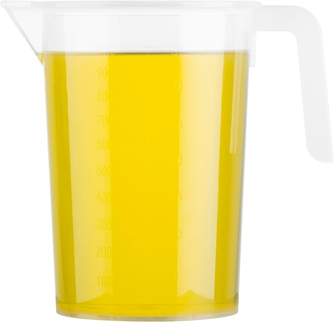 Restaurantware Measuring Cup, 1 Quart Pack of 1 Conical Spout Liquid Scaling Vessel Embossed Ml and Oz Graduations, Clear Plastic Measuring Cup with Handle, For Cooking Baking For Oil Flour