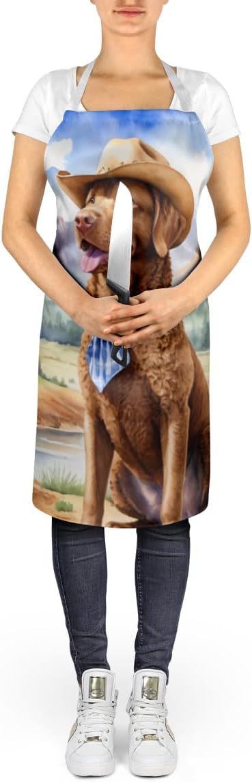 Caroline's Treasures Chesapeake Bay Retriever Cowboy Welcome Apron Cooking Kitchen Server Baking Crafts Gardening for Adult Women Men, Unisex, Large, Multicolor
