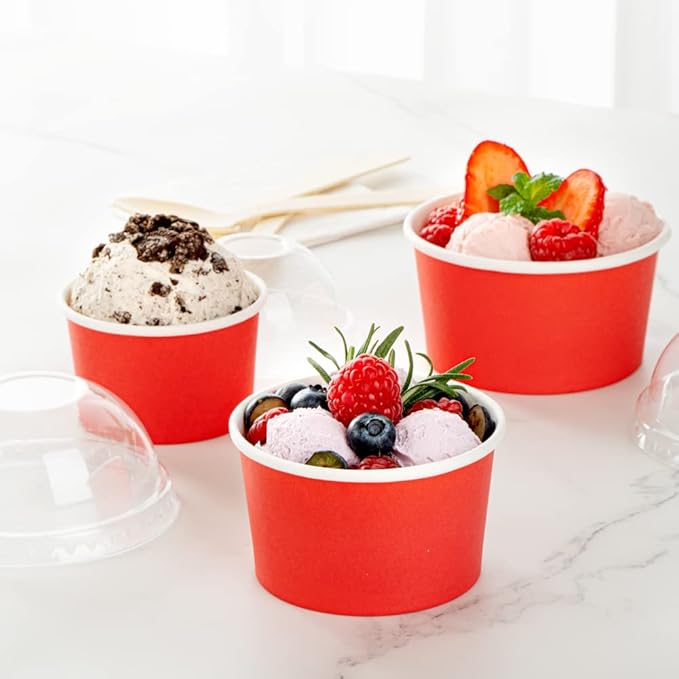 Coppetta 5-Ounce Dessert Cups, 50 Disposable Ice Cream Cups - Lids Sold Separately, Sturdy, Red Paper Frozen Yogurt Bowls, For Hot And Cold Foods, Perfect For Gelato Or Mousse - Restaurantware