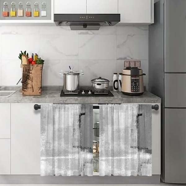 MCALK Grey Abstract Kitchen Curtains Tiers Set 2 Piece for Windows Modern Art Kitchen Window Curtains Set,Contemporary Trendy Valances for Living Room(24" Tiers Set)