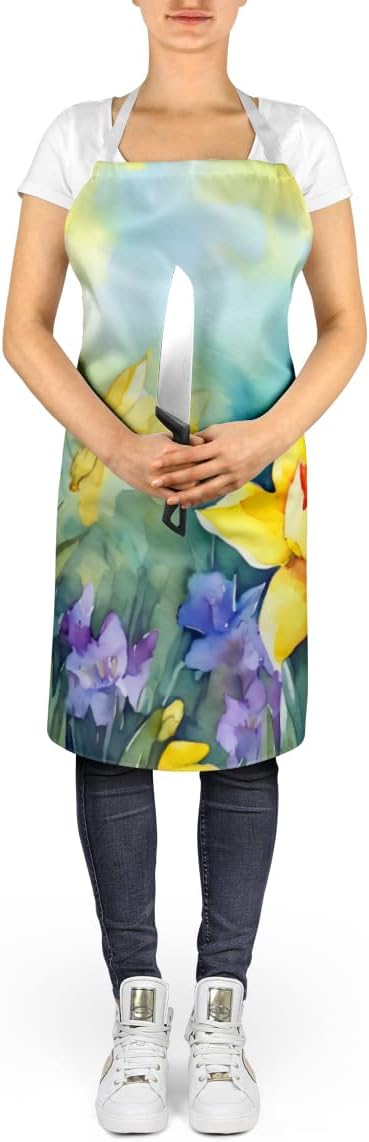 Caroline's Treasures Daffodils in Watercolor Apron Cooking Kitchen Server Baking Crafts Gardening for Adult Women Men, Unisex, Large, Multicolor