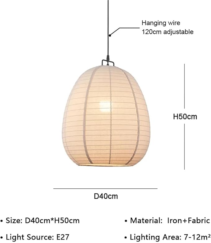 Japanese Retro White Fabric Pendant Light Living Dining Room Droplight Lighting Decor Bedroom Hanging Lamp,(D40cm)