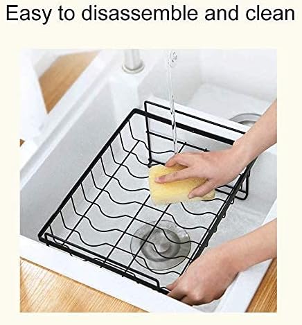 Dish Drainer Plate Rack. Rinse Basket for Pots Bowls Plates and Kitchen Utensils Cutlery Drainer Included Disassembled Dish Drainer (Black L 35x44x47cm)