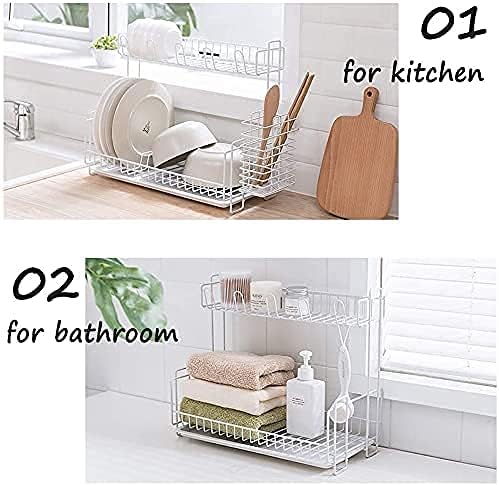 Anti Rust Dish Drainer Rack Anti-Rust Set with Removable Drain Board and Glass Holder for Kitchen Counter Top 2 Layer Modern Organizer Cutlery Basket Drain Shelf