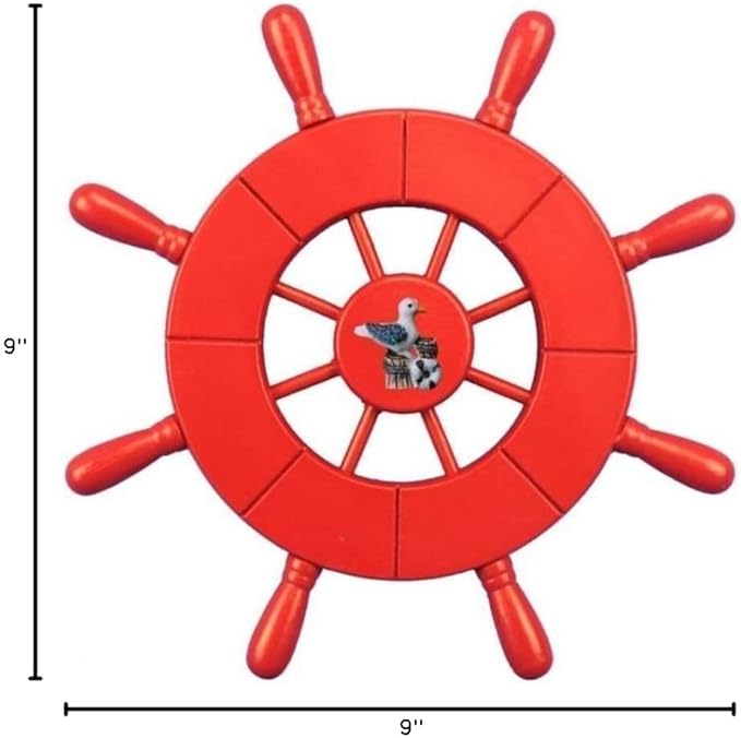 Hampton Nautical Wheel-9-106-seagull Decorative Ship Wheel with Seagull, 9", Red