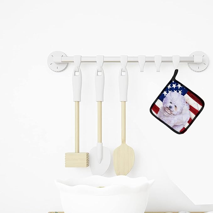 Caroline's Treasures BB9648PTHD Bichon Frise Patriotic Pair of Pot Holders Kitchen Heat Resistant Pot Holders Sets Oven Hot Pads for Cooking Baking BBQ, 7 1/2 x 7 1/2