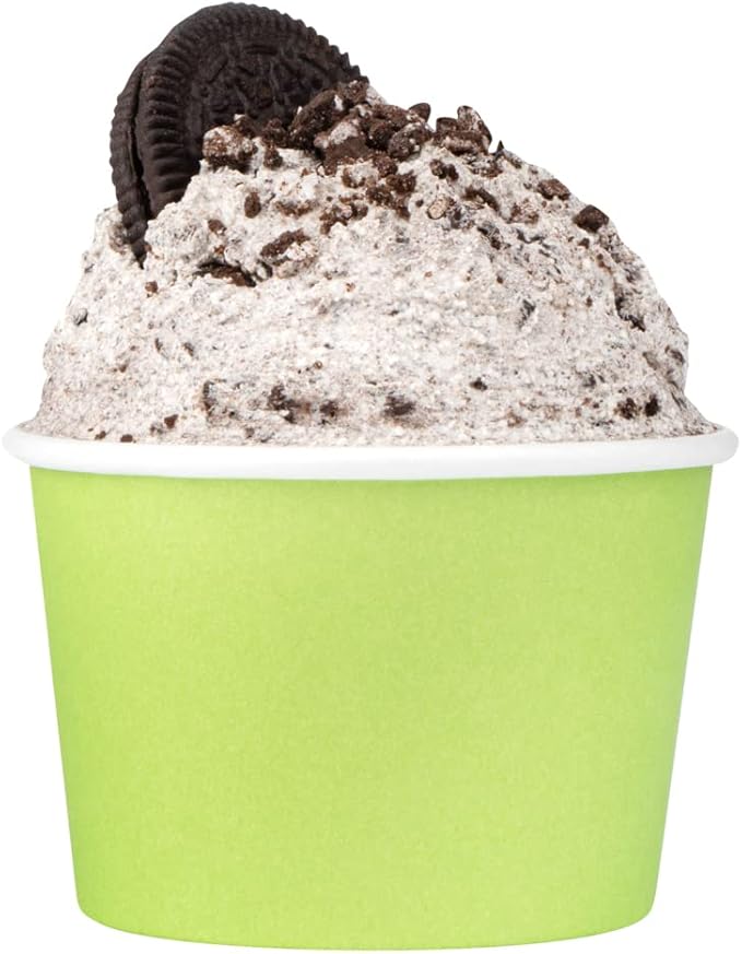 Coppetta 4 Ounce Dessert Cups, 50 Disposable Ice Cream Cups - Lids Sold Separately, Heavy-Duty, Green Paper Frozen Yogurt Bowls, For Hot And Cold Foods, Perfect For Gelato Or Mousse - Restaurantware