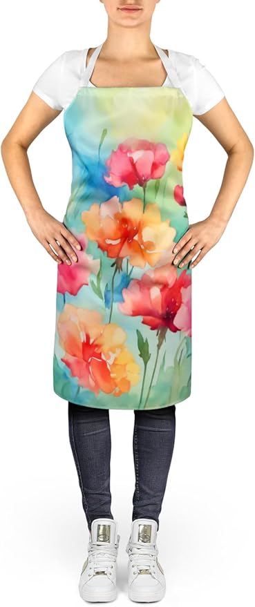 Caroline's Treasures Carnations in Watercolor Apron Cooking Kitchen Server Baking Crafts Gardening for Adult Women Men, Unisex, Large, Multicolor
