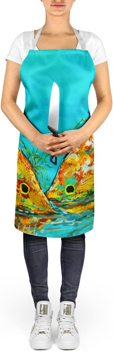Caroline's Treasures Side By Side Red Fish Apron Cooking Kitchen Server Baking Crafts Gardening for Adult Women Men, Unisex, Large, Multicolor