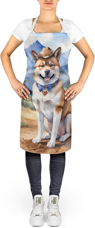 Caroline's Treasures Akita Cowboy Welcome Apron Cooking Kitchen Server Baking Crafts Gardening for Adult Women Men, Unisex, Large, Multicolor