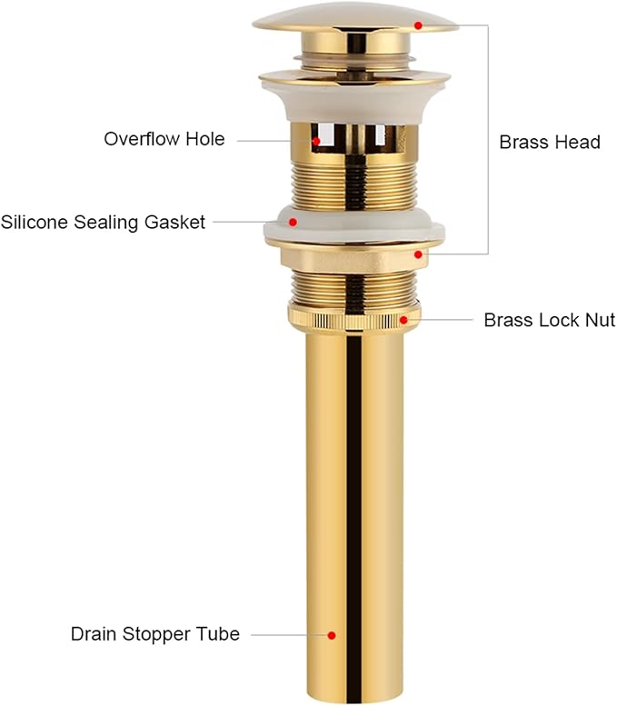 Sink Drain Brass Sink Drain Drain without Overflow Hole Golden Used for Kitchen and Bathroom