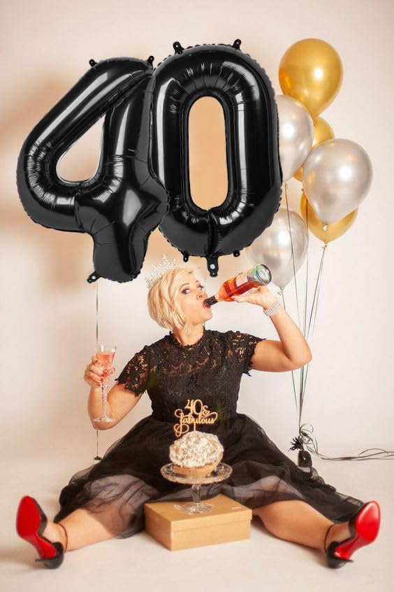 Black 4 Balloon Number for 4th Birthday Decorations, 40 Inch Big Number Balloons for 4 14 40 Anniversaries Celebration Graduation Wedding