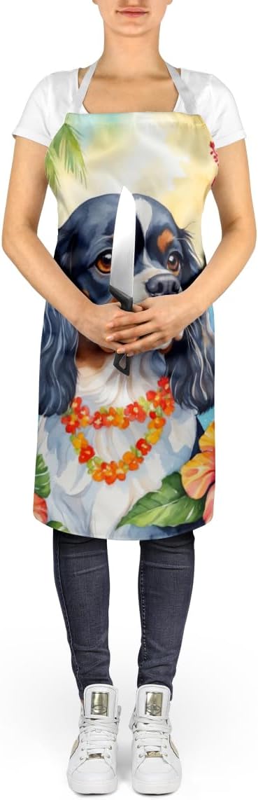 Caroline's Treasures Cavalier Spaniel Luau Apron Cooking Kitchen Server Baking Crafts Gardening for Adult Women Men, Unisex, Large, Multicolor
