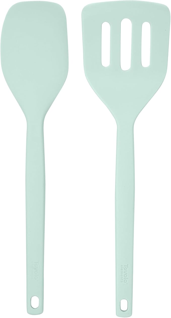 Tovolo Elements Silicone Spatula Turner Set Kitchen Utensils Heat Resistant 600F Easy Clean Dishwasher Safe Nonstick Spatula Turner Bundle Cookware for Cooking Baking Mixing Tools, Blue Haze