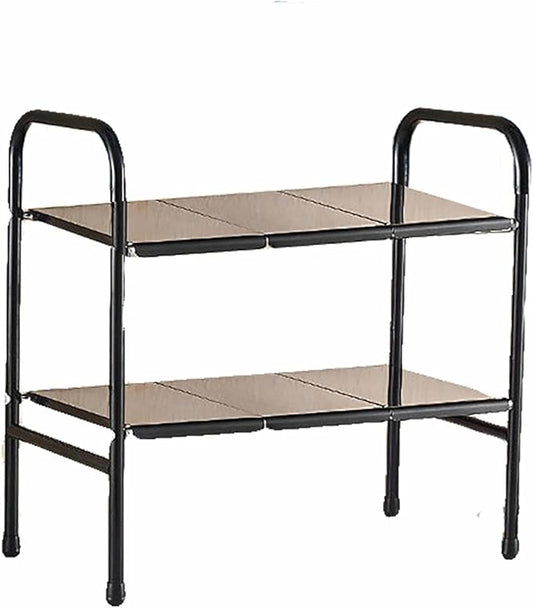 2-Tire Standing Rack, Bathroom Countertop Storage Shelf Cosmetic Organizer Holder Kitchen Spice Rack, Clothing, Pantry & More, Decorative Storage,Black,8boards