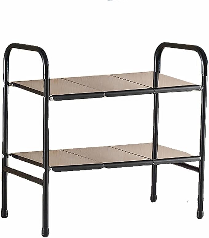 2-Tire Standing Rack, Bathroom Countertop Storage Shelf Cosmetic Organizer Holder Kitchen Spice Rack, Clothing, Pantry & More, Decorative Storage,Black,6 boards