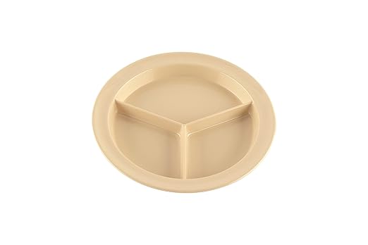 G.E.T. CP-530-T-EC Heavy-Duty 3 Compartment Plastic Divided Compartment Plates, Deep Sided, 9", Tan (Set of 4)