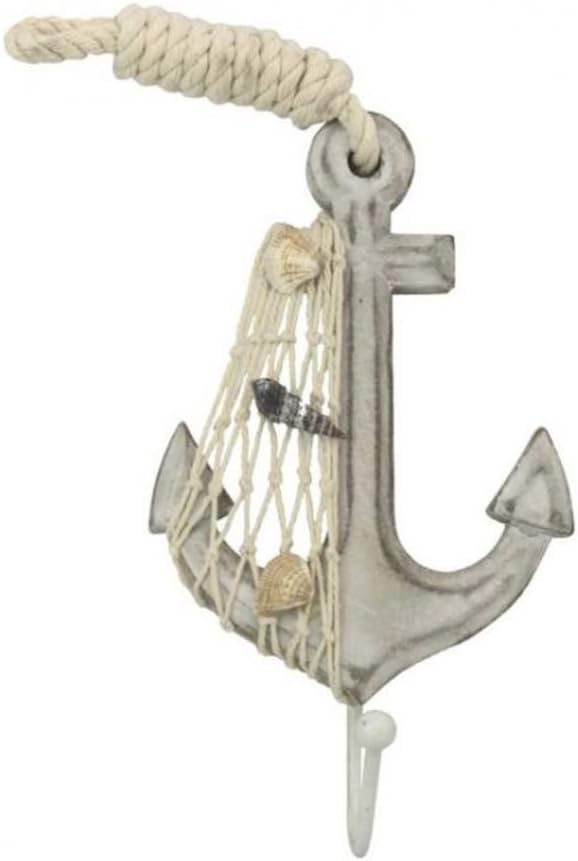 Hampton Nautical 7" Decoration Wooden Whitewashed Decorative Anchor with Hook