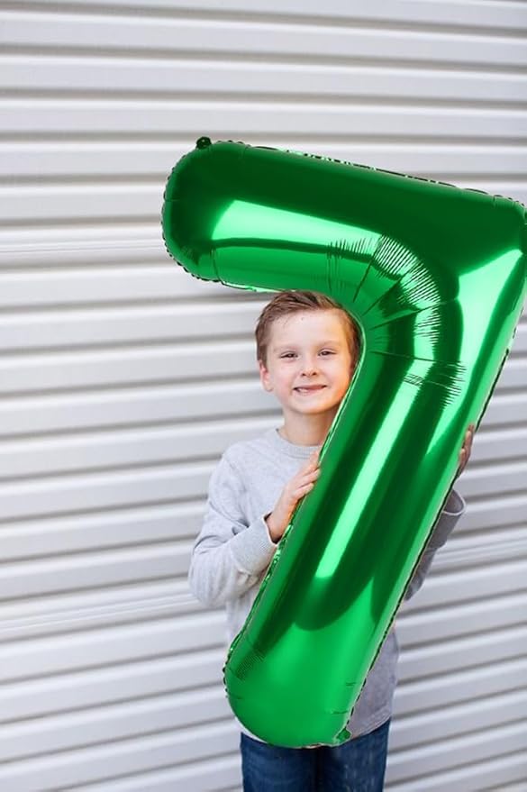 Numbers Balloon 7, 40 Inch 7 Balloons for Birthday Party, Dark Green Number Balloons for 7, 17, 27 Game Competition Wedding Anniversaries Party, Christmas and New Years Eve Party