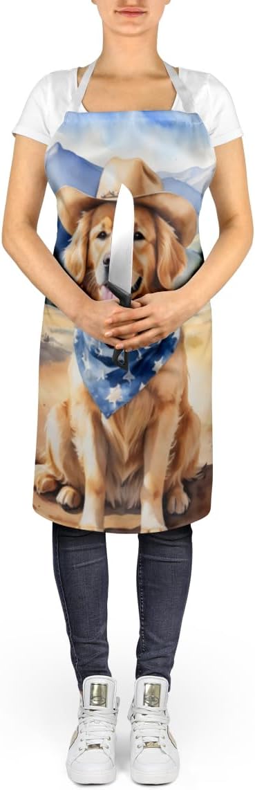 Caroline's Treasures Golden Retriever Cowboy Welcome Apron Cooking Kitchen Server Baking Crafts Gardening for Adult Women Men, Unisex, Large, Multicolor
