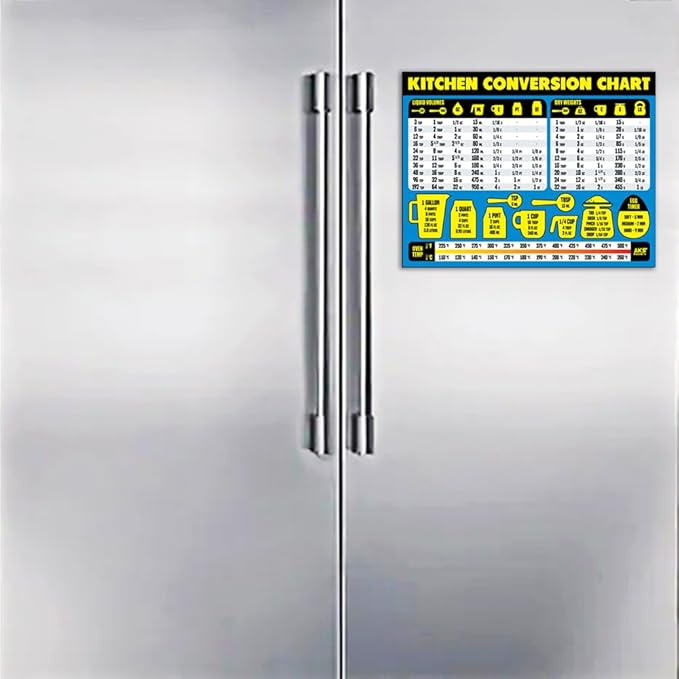 Kitchen Measurement Conversion Chart Magnet - Extra Large Easy to Read Magnetic Kitchen Decor - Weight, Liquid, Temperature Recipe Measuring Tool - Cooking, Cookbook & Baking Accessories Fridge Magnet