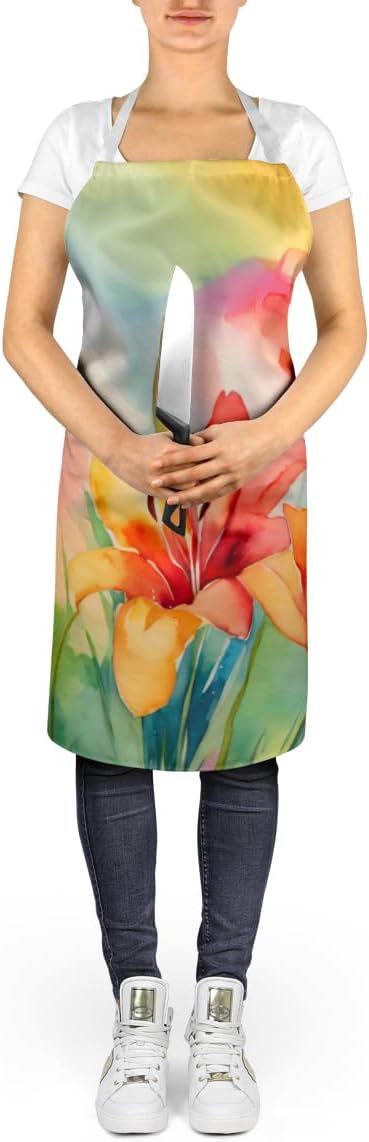 Caroline's Treasures Lilies in Watercolor Apron Cooking Kitchen Server Baking Crafts Gardening for Adult Women Men, Unisex, Large, Multicolor