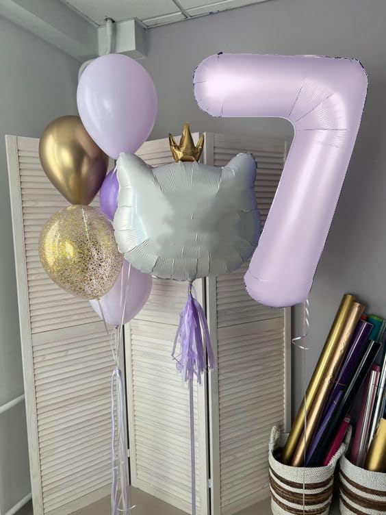 7 Balloon Numbers 40 Inch, 6 7 Birthday Decorations, Cream Purple Seven Birthday Decor, 7 17 27 70 Year Old Balloon Number for Engagement, Wedding, Graduations