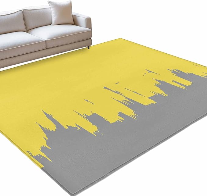 Area Rug 9x12ft, Abstract Yellow Grey Graffiti Washable Rugs for Living Room Bedroom Rectangle Floor Carpet, Oil Painting Artwork Soft Non-Slip Area Rugs for Dining Room
