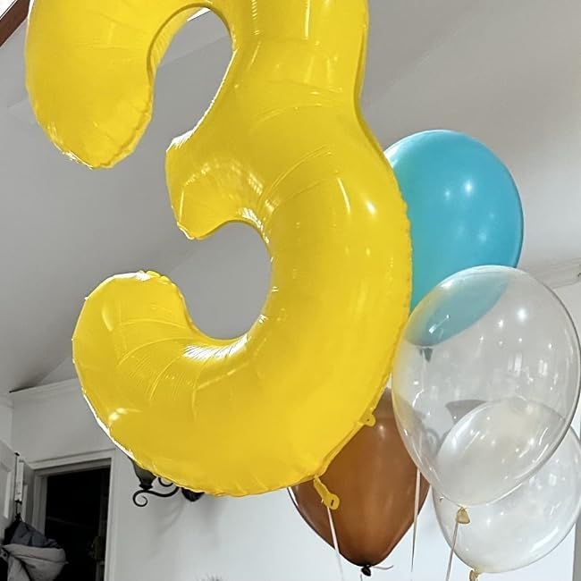 40 Inch Number Balloon, Happy Birthday Balloon for 3th Girls Boys Babies, Yellow Number Balloons for 3, 13, 23, 30 Singles Wedding Anniversaries Party