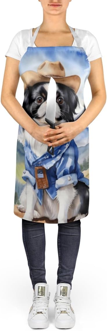 Caroline's Treasures Japanese Chin Cowboy Welcome Apron Cooking Kitchen Server Baking Crafts Gardening for Adult Women Men, Unisex, Large, Multicolor