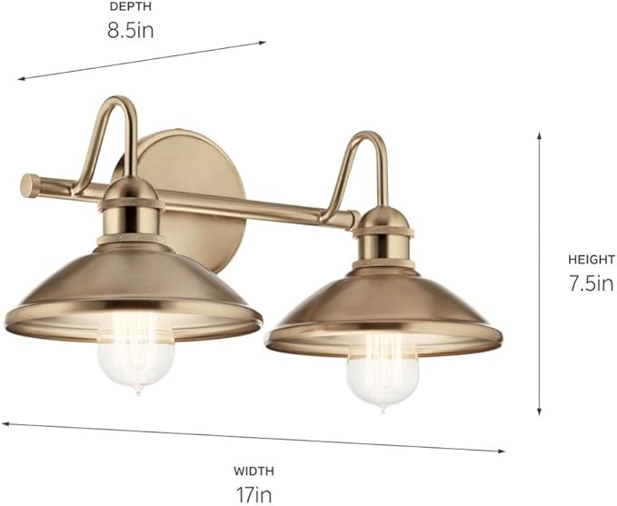 Kichler Clyde 2-Light Bathroom Vanity Light Fixture, Industrial Wall Sconce with Metal Shades in Champagne Bronze for Rustic and Traditional Decor (17" x 7.5" x 8.25"), 45944CPZ