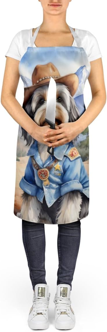 Caroline's Treasures Tibetan Terrier Cowboy Welcome Apron Cooking Kitchen Server Baking Crafts Gardening for Adult Women Men, Unisex, Large, Multicolor