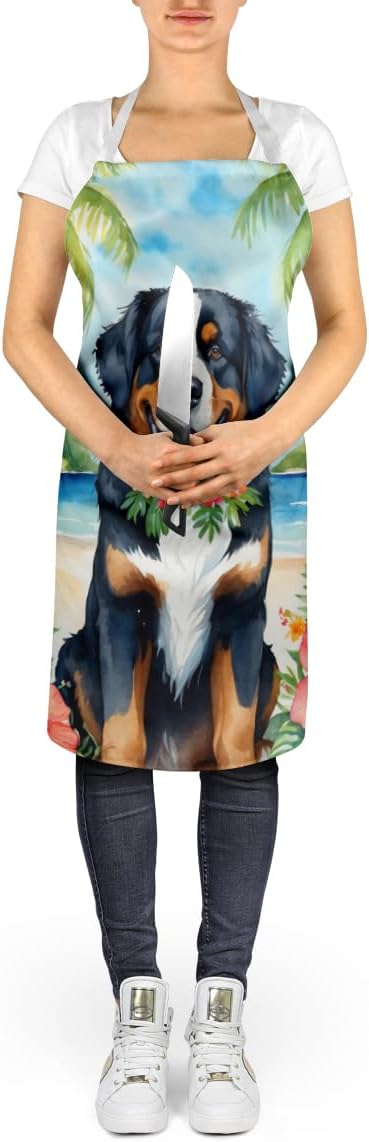 Caroline's Treasures Bernese Mountain Dog Luau Apron Cooking Kitchen Server Baking Crafts Gardening for Adult Women Men, Unisex, Large, Multicolor