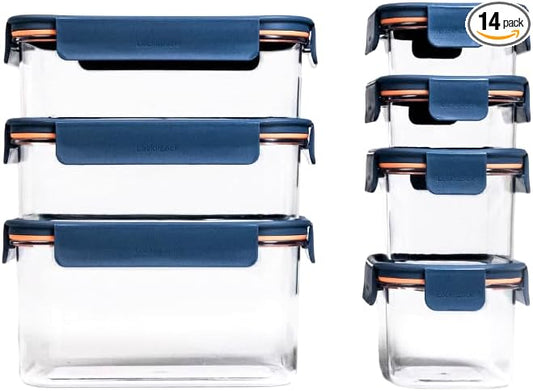 LocknLock LBF405RS7N Modular Plus Food Storage Container,14 set (7 containers & 7 Lids)- Navy