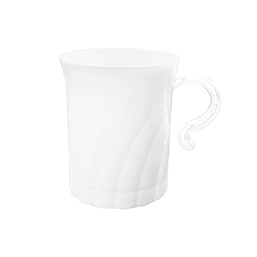 Party Essentials Elegance Plastic Coffee Cup/Tea Mug/Punch Cup w/Handle, 40 Count, 8-Ounce, White