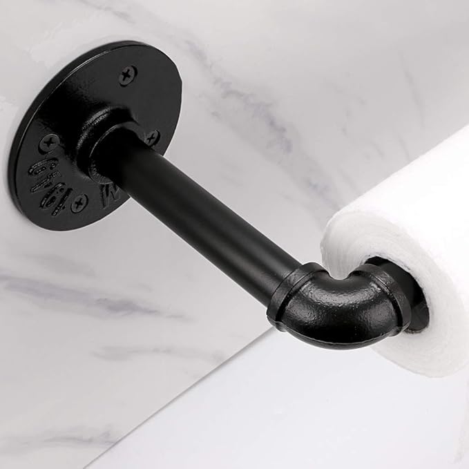Sumnacon Industrial Iron Pipe Paper Towel Holder - Wall Mounted Vintage Style Roll Tissue Holder, Rustic Towel Racks with Hardware for Bathroom, Kitchen, Electroplated Finish