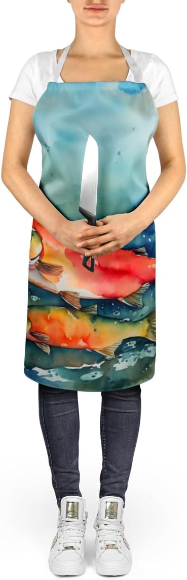 Caroline's Treasures Salmon Apron Cooking Kitchen Server Baking Crafts Gardening for Adult Women Men, Unisex, Large, Multicolor