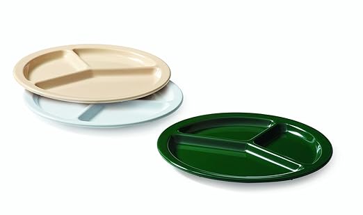 G.E.T. CP-533-T Melamine 3-Compartment Divided Plates, 10", Tan (Set of 12)