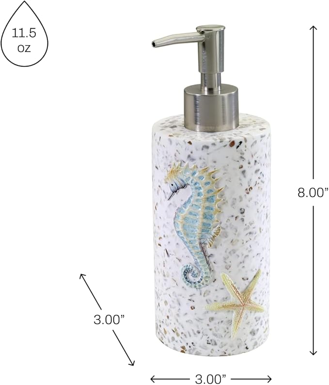 Avanti Linens - Soap Dispenser/Lotion Pump, Resin Bathroom Accessories, Guest Bathroom Essentials, Sea Inspired Bathroom Decor (Coastal Terrazo Collection)