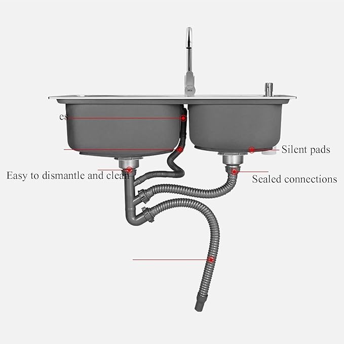 Double Bowl Stainless Steel Sink,FreeStanding Stainless Steel Outdoor Laundry Tub,with Black Storage Shelves, for Garage, Restaurant, Kitchen