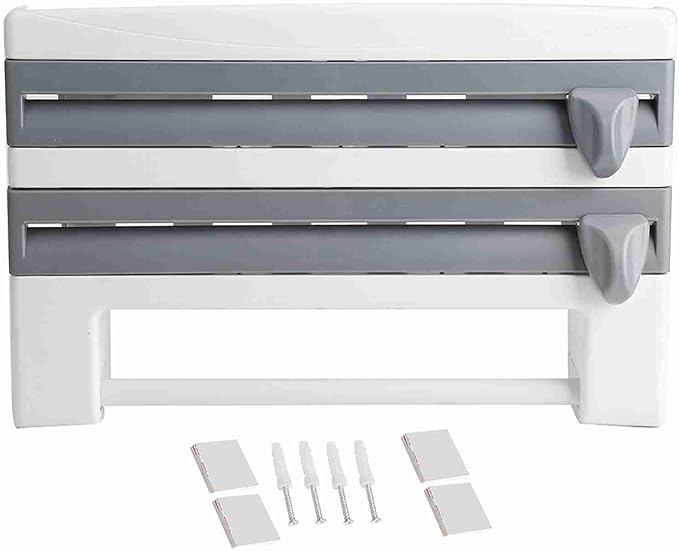 Kitchen Tool Cling Film Cut Wall Mount Storage Rack, Elegant and Convenient Paper Towel Holder for Modern Kitchen, Suitable for Foil Film Storage (Grey White)