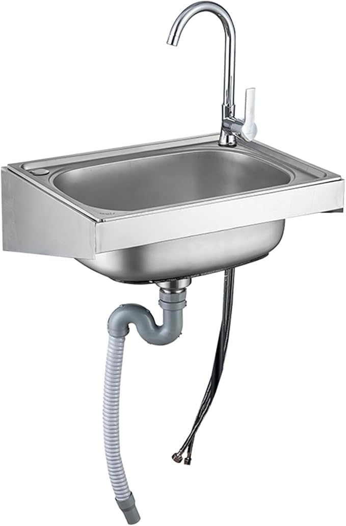 Wall Mounted Commercial Restaurant Sink, Utility Laundry Portable Handwashing Station, Stainless Steel Space Saver Hand Wash Sink with Faucet and Drain, Suitable for Kitchen, Laundry Room (42x37