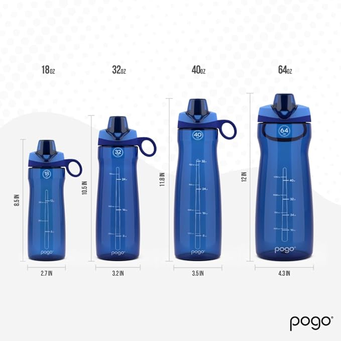 Pogo Plastic Water Bottle with Chug Lid and Carry Handle, Reusable, BPA Free, Dishwasher Safe, Perfect for Travel, School, Outdoors, and Gym | 18oz, 32oz, 40oz, 64oz