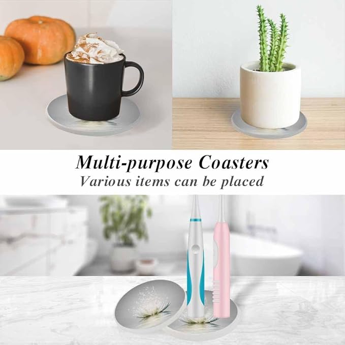 Lotus Flower Ceramic Coasters Beauty Silver Glowing Floral Plant Absorbent Drink Coasters Round Ceramic Table Coasters Set Decorative Coffee Cup Beverage Coasters Wine Beer Bar Coasters 2 Pack