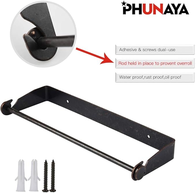 PHUNAYA Under Cabinet Paper Towel Holder Wall Mount for Home Kitchen,Stainless Steel for Large Rolls-Bronze