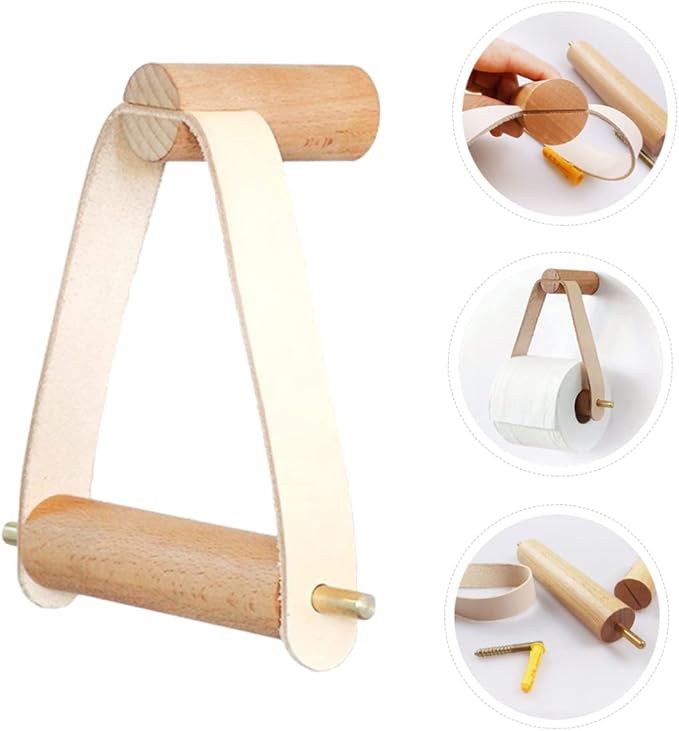 HOMSFOU Wooden Paper Towel Holder Wall Mount Paper Towel Rack Decorative Tissue Box for Home Easy Install